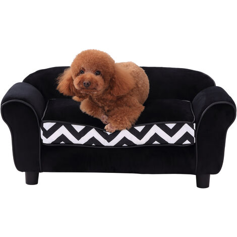 PawHut Pet Couch Dog Cat Wooden Sofa Bed Lounge Luxury w/Cushion - Black