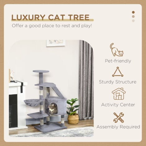 Pawhut Deluxe Cat Tree Climb Post Kitten Scratching Condo Furniture Activity