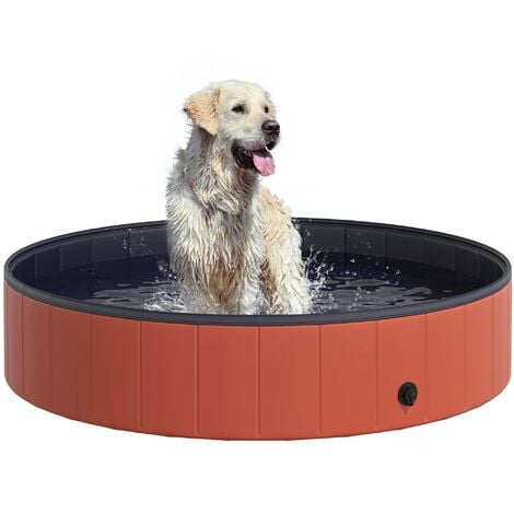 PawHut Foldable Dog Paddling Pool Pet Cat Swimming Pool Indoor/Outdoor Collapsible Summer Bathing Tub Shower Tub Puppy Washer (Φ140 x 30H (cm), Red)