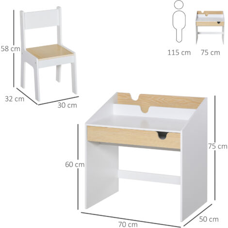 HOMCOM Two-Piece Kids Desk and Chair Set Children Study Table w/ Storage