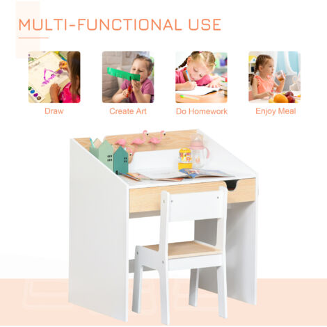HOMCOM Two-Piece Kids Desk and Chair Set Children Study Table w/ Storage