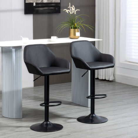 Adjustable Bar Stools Set of 2 Swivel Barstool W/ Footrest Kitchen Dining Room Black