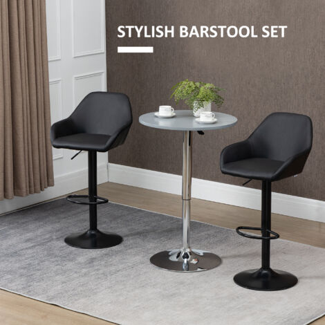 Adjustable Bar Stools Set of 2 Swivel Barstool W/ Footrest Kitchen Dining Room Black