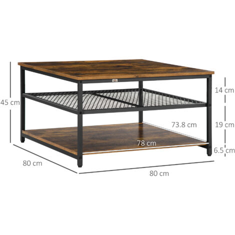 HOMCOM Industrial Coffee Table, Cocktail Table W/ Storage Shelves, Rustic Brown