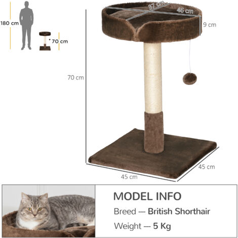 PawHut Small Cat Tree for Indoor Cats W/ Sisal Scratching Post Bed Cushion Toy