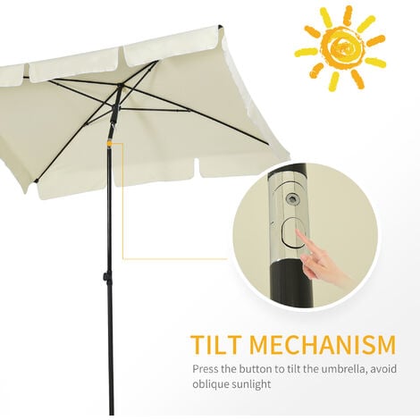 Outsunny Aluminium Sun Umbrella Parasol Patio Rectangular 2M x 1.3M Cream white