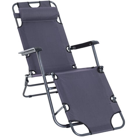 Outsunny 2 in 1 Outdoor Folding Sun Lounger w/ Adjustable Back and Pillow Grey