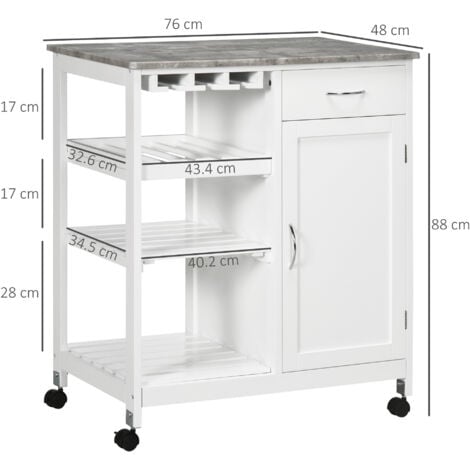HOMCOM Kitchen Trolley Utility Cart W/ Wheel Wine Rack Open Shelf and Cabinet
