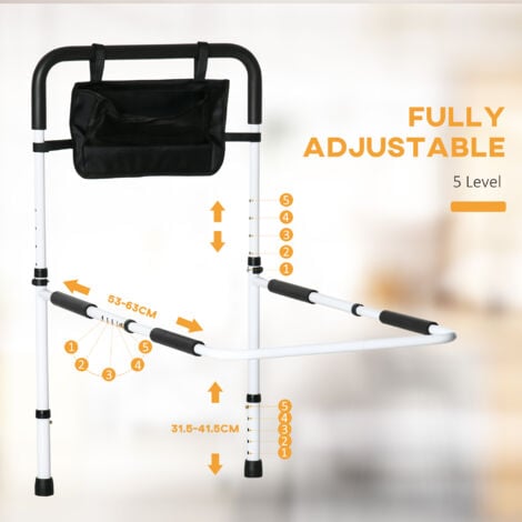 HOMCOM Adjustable Bed Assist Rail Grab Bar for Senior and Disabled White