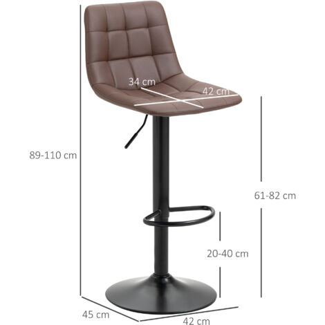Bar Stools Set of 2 Adjustable Breakfast Dining Stools for Home Kitchen Brown