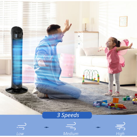 "HOMCOM 30"" Tower Fan Noise Reduction Wind 3-Level Cool ABS Indoor  Black"