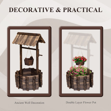 Outsunny Wishing Well Planter Bucket Home Decoration Garden Outdoor Backyard