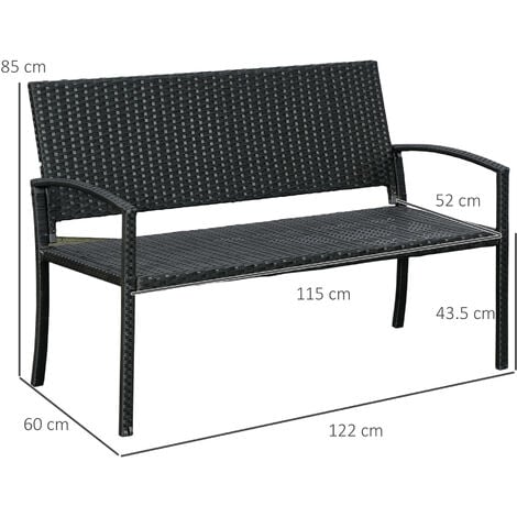Outsunny Patio Rattan 2 Seater Garden Bench Love Seater Garden Armchair Black