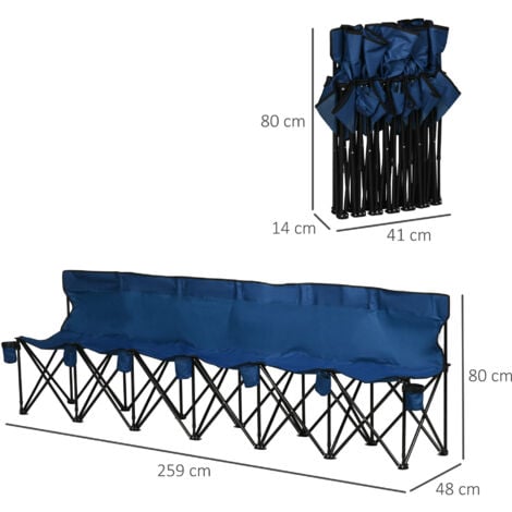 Outsunny 6 Seater Folding Bench Camping Chair with Cup Holder Blue