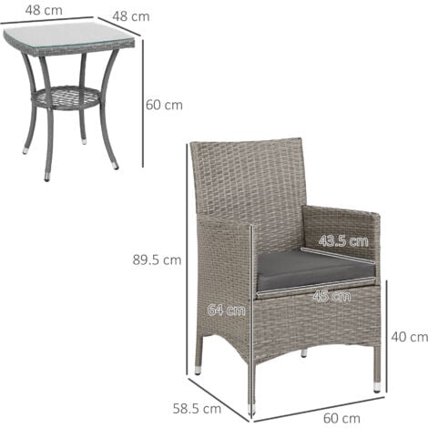 Outsunny Rattan Bistro Set Garden Chair Table Patio Outdoor Light Grey