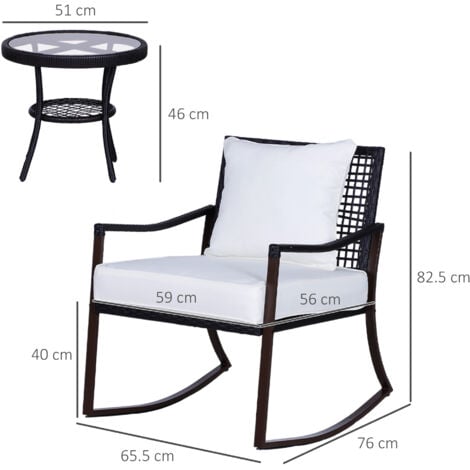Outsunny 3 Pieces Rocking Chair Bistro Set Furniture Rattan Wicker Brown