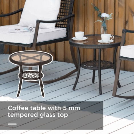 Outsunny 3 Pieces Rocking Chair Bistro Set Furniture Rattan Wicker Brown