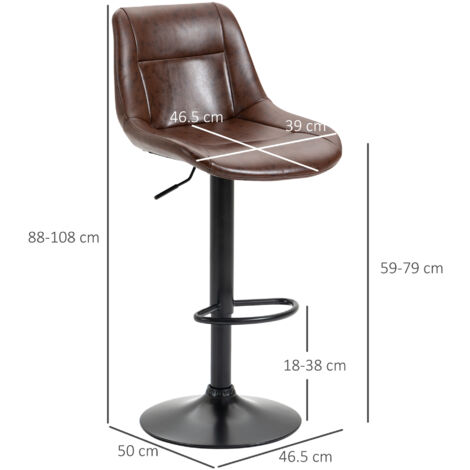 HOMCOM Modern Swivel Bar Stools Set of 2 Adjustable Height PU Bar Chairs Brown
