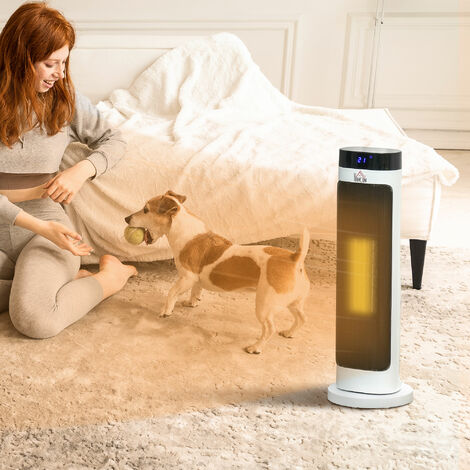 HOMCOM Freestanding Ceramic Space Heater Fan Heater w/ 3 Heat Settings ...