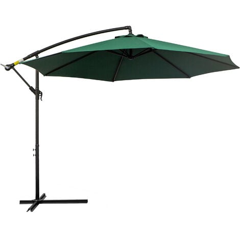 Outsunny 3(m) Garden Banana Parasol Cantilever Umbrella w/ Base, Dark Green