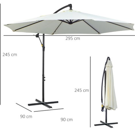 Outsunny 3(m) Garden Banana Parasol Cantilever Umbrella w/Crank& Base Cream