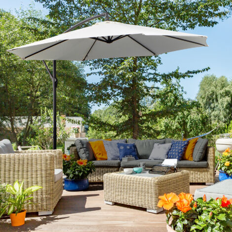 Outsunny 3(m) Garden Banana Parasol Cantilever Umbrella w/Crank& Base Cream