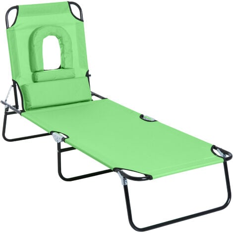 Outsunny Folding Sun Lounger Reclining Chair w/ Pillow Reading Hole Green