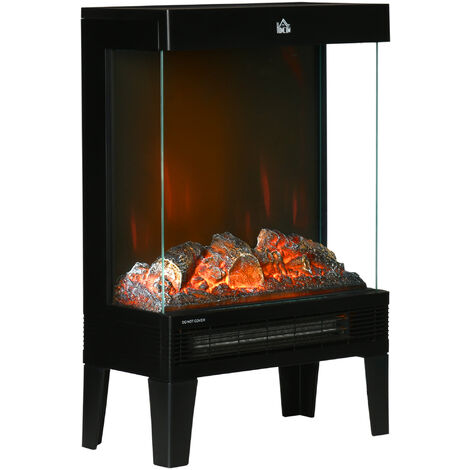 HOMCOM 180° Charming Electric Fireplace Heater, Quiet Freestanding Stove, Black