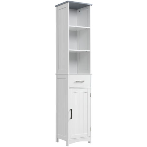 kleankin Tall Bathroom Storage Cabinet, Slim Freestanding Linen Tower, White (1/5)