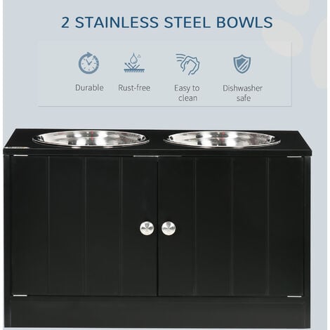 PawHut Raised Dog Bowls for Large Dogs Feeding Station Two Stainless Steel  Bowls Black