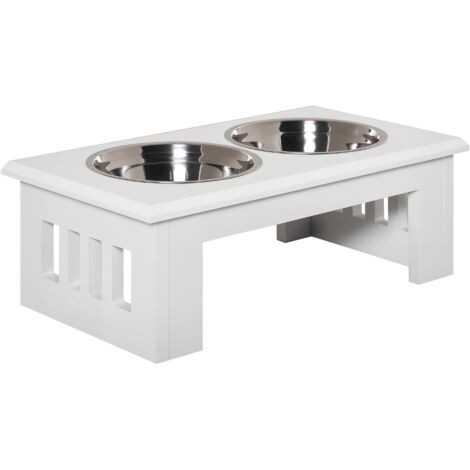 PawHut Raised Dog Bowls Pet Feeder Raised Elevated Stainless Steel Food White