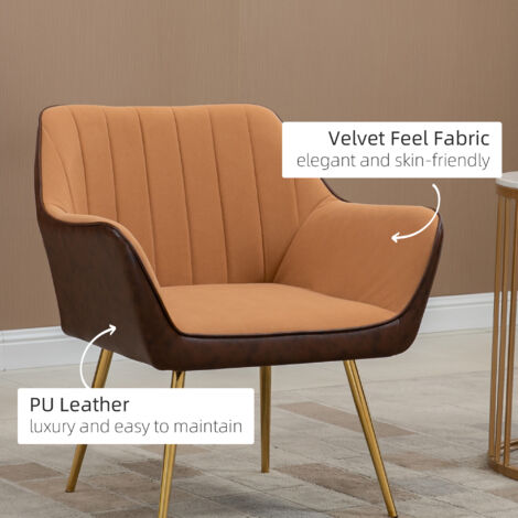 HOMCOM Accent Chairs Velvet Armchairs for Living Room and Bedroom Brown
