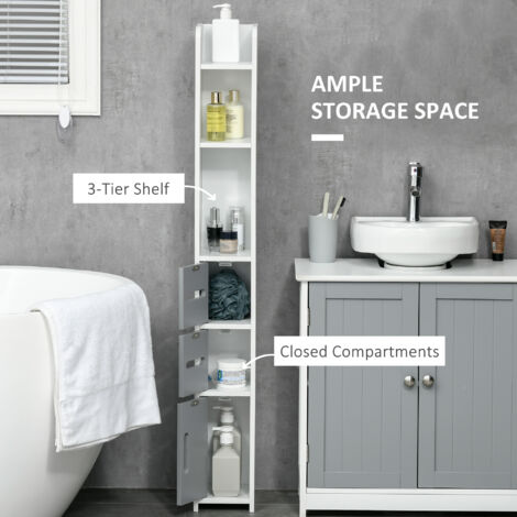 kleankin Freestanding Bathroom Cabinet w/ Open Shelves 3 Cupboards Grey