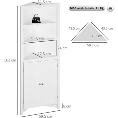 kleankin Corner Bathroom Cabinet, Double Doors and Adjustable Shelves, White