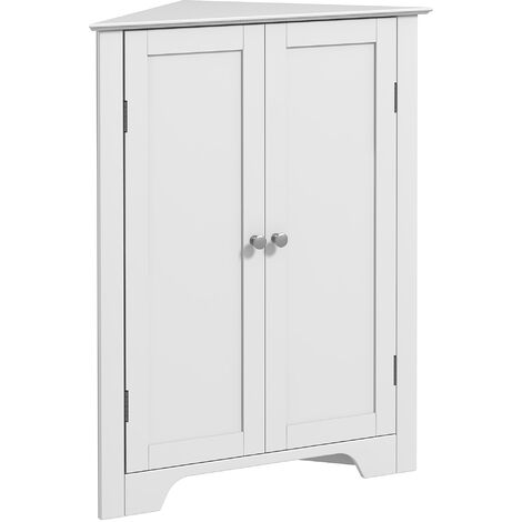 kleankin Corner Bathroom Cabinet, Recessed Doors and Adjustable Shelf, White (1/5)