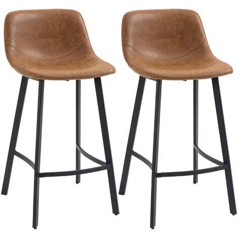 HOMCOM Industrial Bar Stools Set of 2, Bar Chairs with Steel Legs, Brown