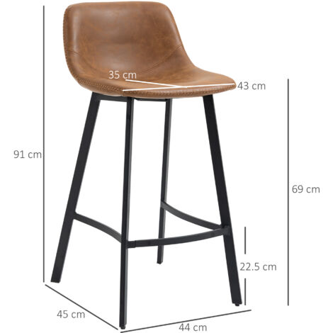 HOMCOM Industrial Bar Stools Set of 2, Bar Chairs with Steel Legs, Brown