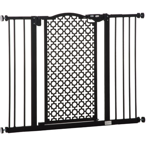 PawHut Pet Safety Gate Barrier Stair Pressure Fit Double Locking for Doorways Black 74-105W x 76.2H cm