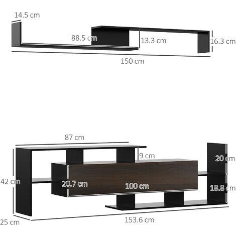 TV Unit Cabinet for TVs up to 65 Inches w/ Wall Shelf and Storage Cabinet Black