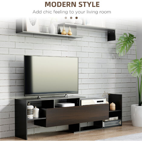 TV Unit Cabinet for TVs up to 65 Inches w/ Wall Shelf and Storage Cabinet Black