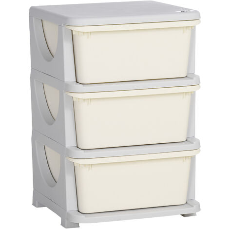 HOMCOM Kids Storage Units with 3 Drawers 3 Tier Chest Toy Organizer Cream