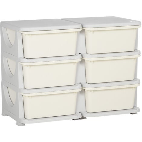 HOMCOM Kids 3 Tier Storage Unit Toy Storage Organiser Vertical Dresser Tower Cream