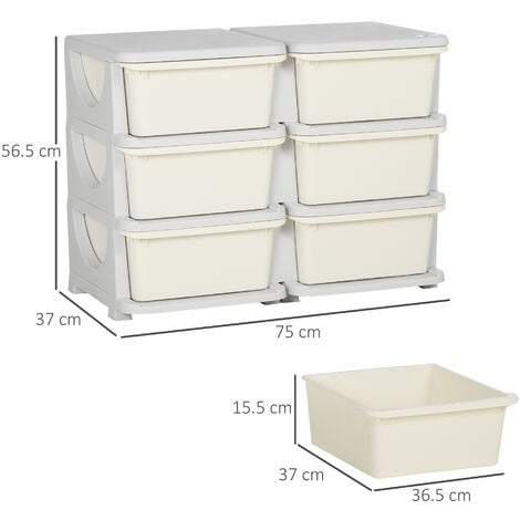 HOMCOM Kids 3 Tier Storage Unit Toy Storage Organiser Vertical Dresser Tower Cream