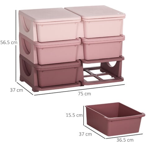 HOMCOM Kids 3 Tier Storage Unit Toy Storage Organiser Vertical Dresser Tower Pink