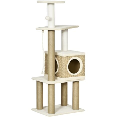 PawHut Climbing Kitten Tower with Scratching Post Cat House, Beige