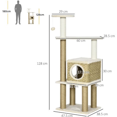 PawHut Climbing Kitten Tower with Scratching Post Cat House, Beige