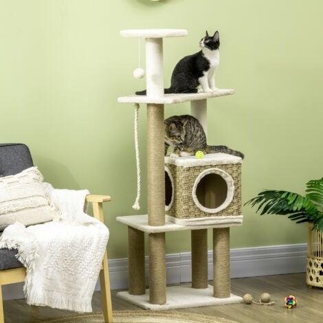 PawHut Climbing Kitten Tower with Scratching Post Cat House, Beige