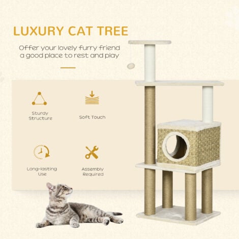 PawHut Climbing Kitten Tower with Scratching Post Cat House, Beige