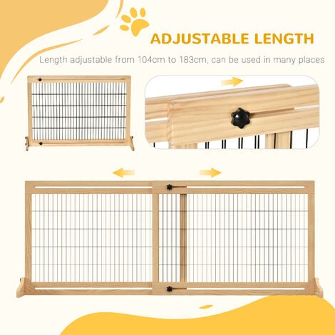 PawHut Adjustable Wooden Pet Gate Freestanding Dog Barrier for Doorway Natural