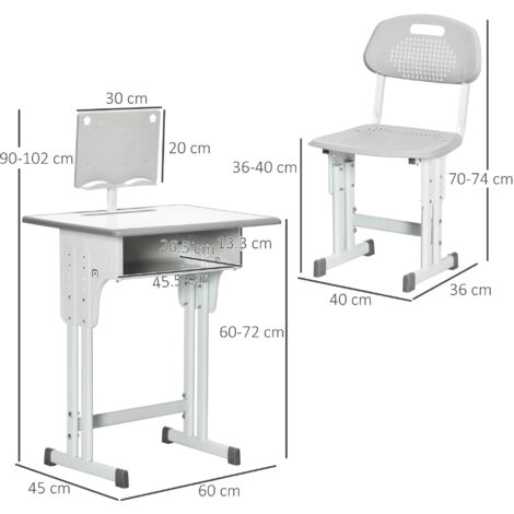 HOMCOM Kids Desk and Chair Set Adjustable Height Study Table Set w ...